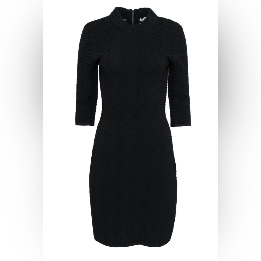 Rebecca Minkoff Black Stretch Textured Zig-Zag Ribbed Bodycon Dress Size M - Picture 10 of 12